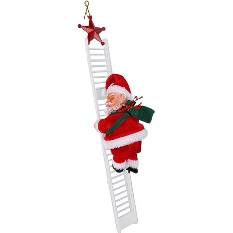 Elektrischer Weihnachtsmann mit Kletterleiter – Beweglicher Weihnachtsmann mit Musik – Christbaumschmuck für drinnen, ideal für Partys und als Dekoration zu Hause