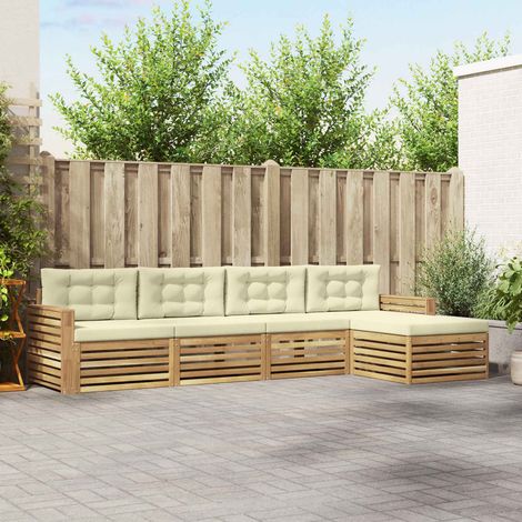vidaXL Outdoor-Sofagarnitur 5 Stk. Weiß und Creme (1/5)