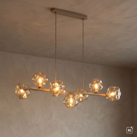 Pendelleuchte 7-flammig Beige Cognac Metall Glas G9 hoch L: 90 cm Hängelampe (1/5)
