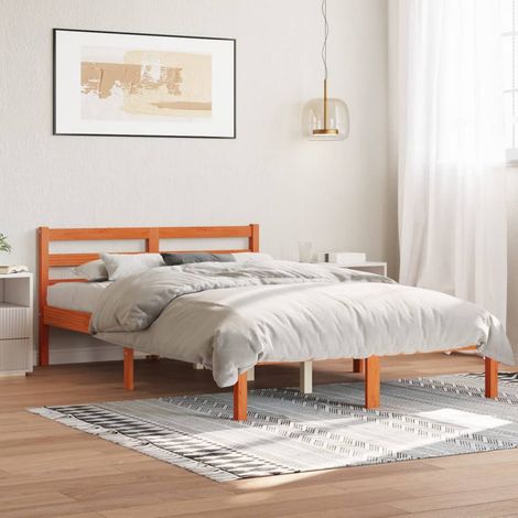Bed Frame without Mattress Wax Brown 140x200 cm Solid Wood Pine vidaXL (1/5)