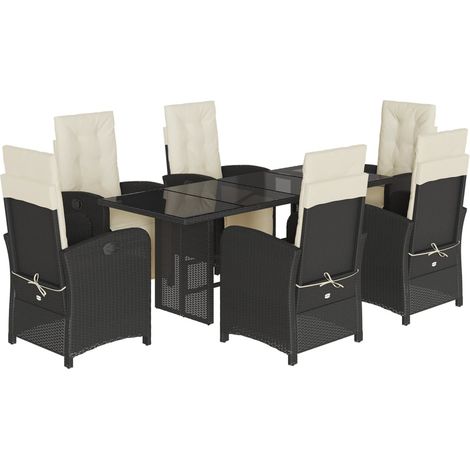 vidaXL Set da Pranzo da Giardino 7 pz Nero con Cuscini in Polyrattan (1/5)