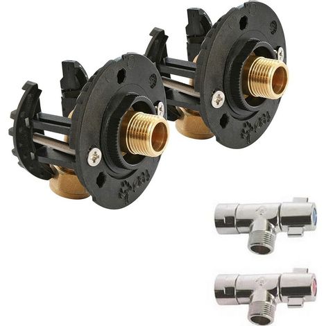 Kit avec robinets - Sortie de cloison FIXOPLAC lavabo/évier - raccord coudé PER à sertir - Mâle 3/8" (12/17) - Somatherm (1/3)