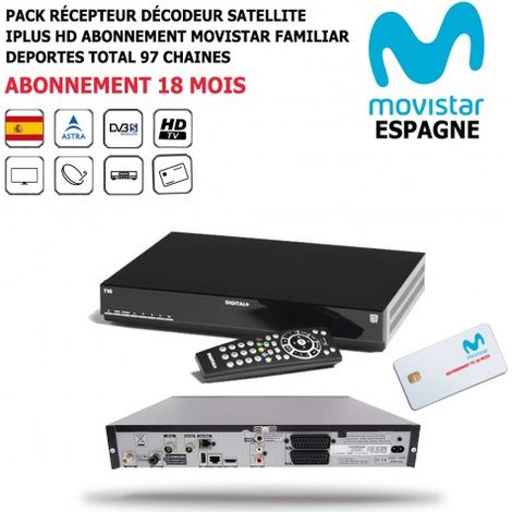 Pack Récepteur Décodeur Satellite iPlus HD + Abonnement TV Espagnol Movistar Familiar Deportes Total 18 mois 97 Chaînes (1/5)