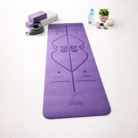 Tappetino bicolore da donna per yoga, pilates, fitness, con linee di orientamento, antiscivolo (1/5)