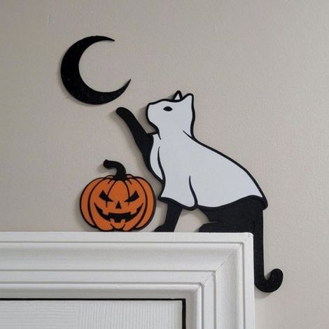 Cadre De Porte En Métal - Chat Noir Lunaire - Décoration Murale Pour Porte Étagère Cheminée Fenêtre - 1 Pièce (1/5)