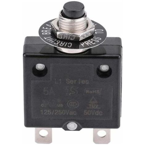 5A circuit breaker with optional thermal reset switch, 125-250V AC 50V DC Overcurrent protection push-button circuit breaker