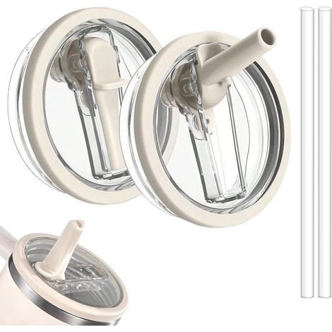 2-Piece Replacement Cup Lid, Reusable, Leakproof and Dustproof, Ideal Accessory for Water Bottle with Straw, with 2 Straws (1/5)