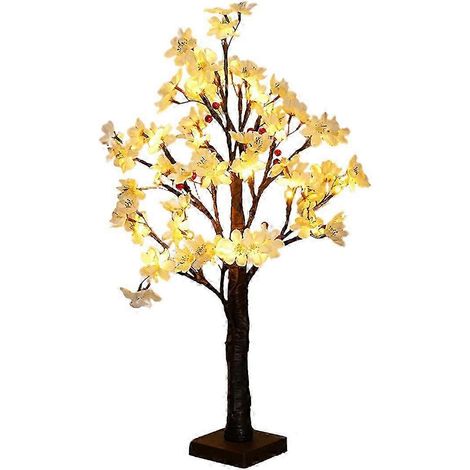 Bonsaï de cerisier à LED orné de fleurs de poirier et de fleurs rouges, 24 lumières blanc chaud, mini branches de bouleau artificielles, convient à la décoration intérieure et extérieure, avec fonctio (1/5)