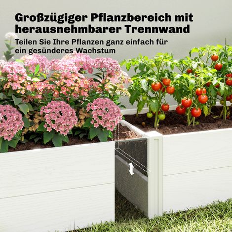 Carré potager en plastique blanc 197x54x33 cm, bac à plantes emboîtable avec montage DIY, serre de jardin (1/5)