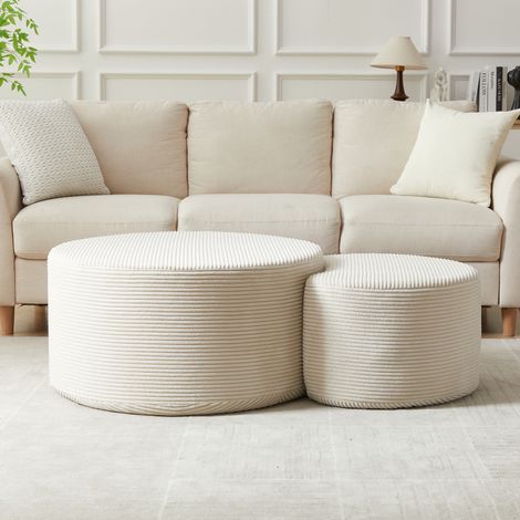 Mesa de centro 2 piezas 127 x 81 x 40 cm de espuma y tela beige HAVRYA (1/5)