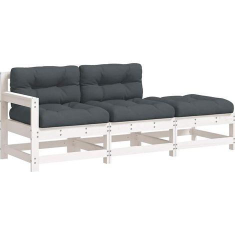 Maison Exclusive - Set Divani da Giardino 3pz con Cuscini in Legno Massello Bianco