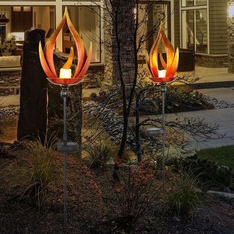 2er Set LED Solar Steck Leuchten Feuer Flammen Effekt Garten Weg Lampen Terrassen Beleuchtung (1/5)