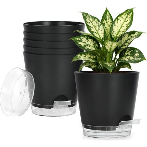 Blumentöpfe mit Bewässerungssystem 6er-Set 15cm Schwarz (1/5)