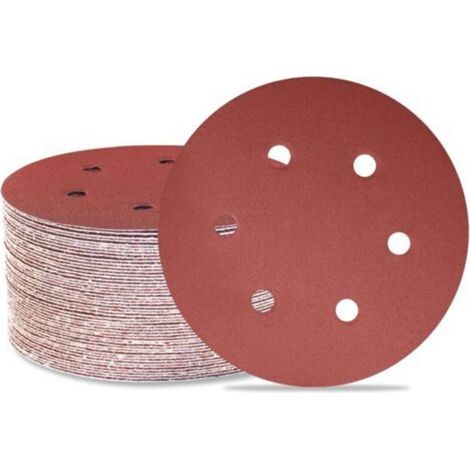 Lot de 50 disques de ponçage 150 mm 6 trous Grain 180 Papier abrasif Orbital aléatoire pour travail du bois, automobile, métal