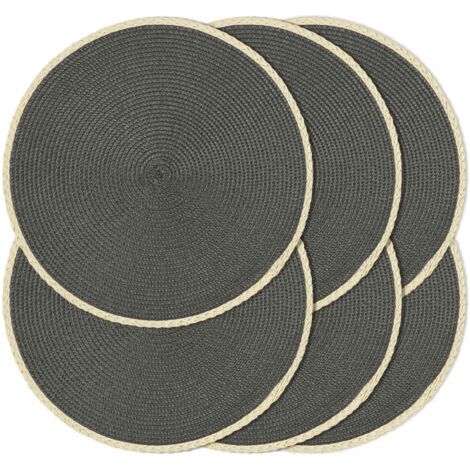 Set de table tissé simple 6 pièces, tapis rond décoratif antidérapant, gris foncé, diamètre 38cm (1/5)