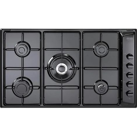 Delonghi – Plaque de cuisson intégrée 90 cm – Gaz 5 foyers – Noir – Commande rotative en haut à droite – Certification CE