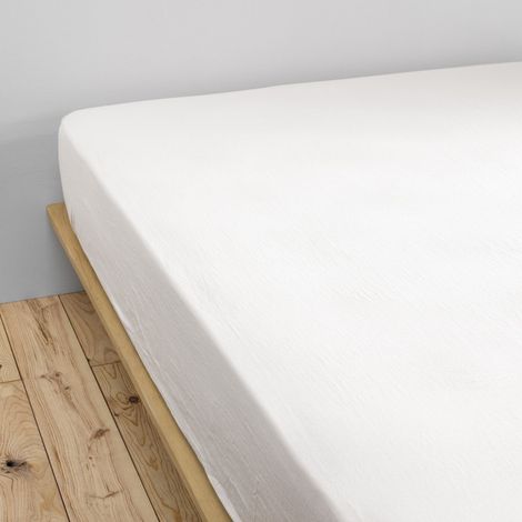 Drap housse luxe double gaze de coton 140 x 190 x 30 cm Nuit douce Blanc (1/4)