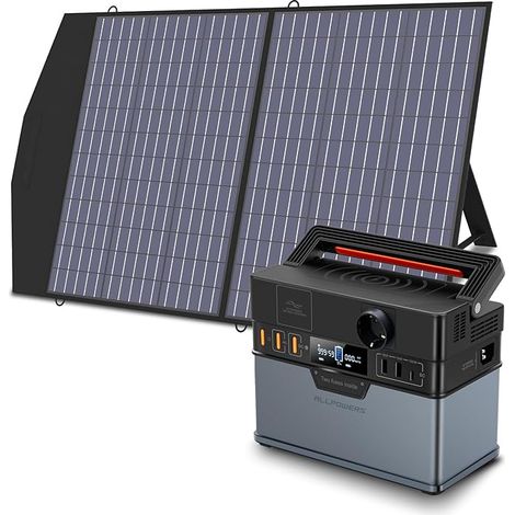 Allpowers – Centrale électrique portable 288 Wh 300 W – Panneau solaire pliable 100 W – Alimentation secours lithium pour camping et pêche