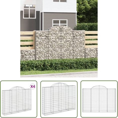 The Living Store Gabionen mit Hochbogen 4 Stk. 200x30x140/160cm Verzinktes Eisen - Gabionen - Gabionenkorb - Gartendeko - Gartenzubehör - Zaun (1/5)
