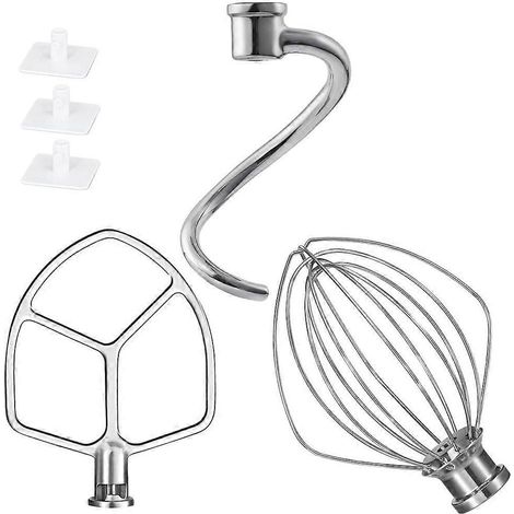 Crochet pétrisseur, fouet et accessoires pour robot pâtissier KitchenAid 6 QT - Argent et blanc (1/5)