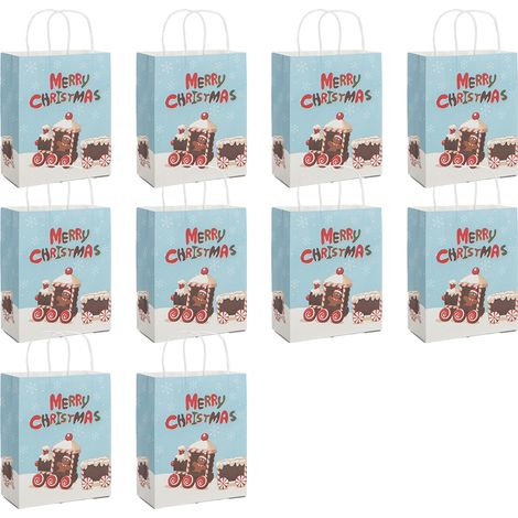 10 Sacs cadeau, papier kraft blanc, motif Noël, pour emballage fêtes, décoration sapin (1/5)