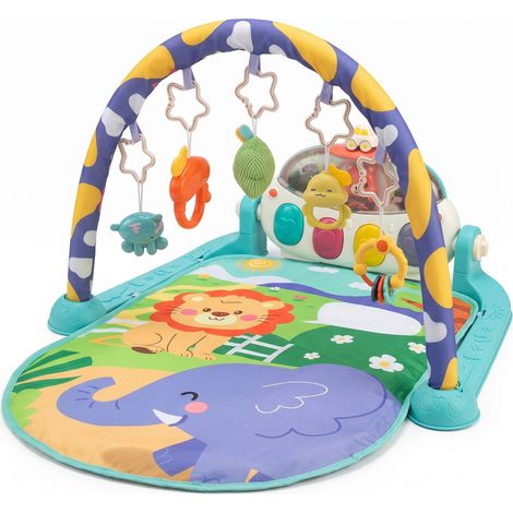 Relaxdays arco gioco, con giocattoli, musica e luci, HxLxP 42 x 64 x 80 cm, tessuto, baby gym, tappeto giungla blu