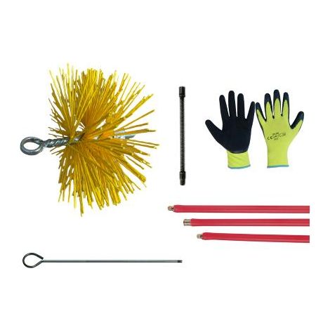 Kit Spazzacamino Pulizia Canne Fumarie 6 Metri con Scovolo in NYLON 25 cm con Guanti in OMAGGIO (1/5)