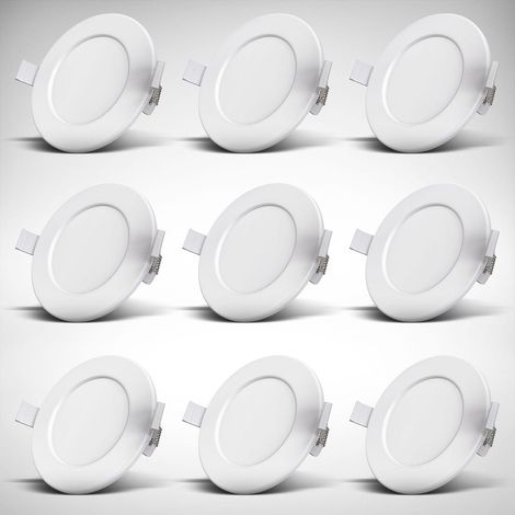 B.K.Licht lot de 9 spots LED encastrables IP44 salle de bain Ø115mm, ultra-plats 30mm, 6W 450lm 3000K blanc chaud, installation 230V facile
