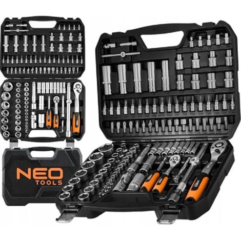 NEO TOOLS Set de 110 clés à douilles universelles de 1/2" et 1/4" de chrome vanadium steel with 72 fine teeth, incl. Torx inserts, hexagon nuts