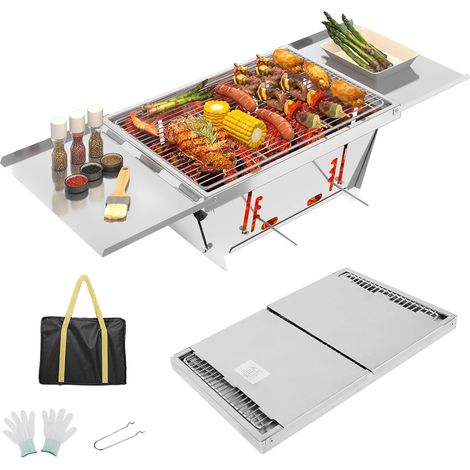Barbecue au charbon de bois pliable réglable barbecue de camping portable en acier inoxydable petit barbecue pliant avec sac pour barbecue, camping, extérieur, barbecue, voyage (1/5)