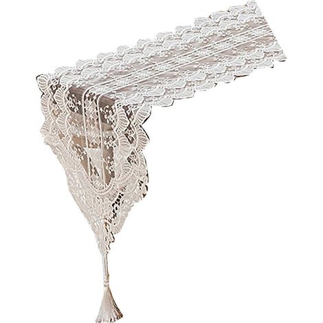 Chemin de table en dentelle de tulle avec pompons – Élégant et fait main – pour salle à manger, coin café, meuble TV (1/5)