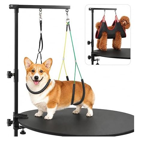 Bras de Toilettage Chien Réglable 68-93 cm avec Pince et Hamac (1/5)