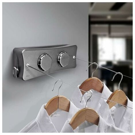 Corde à linge rétractable 2 x 5M – Ligne en acier inoxydable – Réglable pour intérieur et extérieur – Charge max 20 kg (1/5)