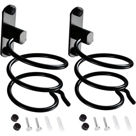 2pcs Support de sèche-Cheveux Mural Support de Lisseur Aluminium Support Mural pour Organisateur de Sèche-Cheveux Porte Sèche Cheveux pour Htel, Salle de Bains, Salon de Coiffure Noir (1/5)