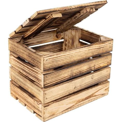 Boîte de rangement en bois flammé Creative Deco - Marron - 27,5 x 20 x 21,5 cm - Coffret Vintage (1/4)