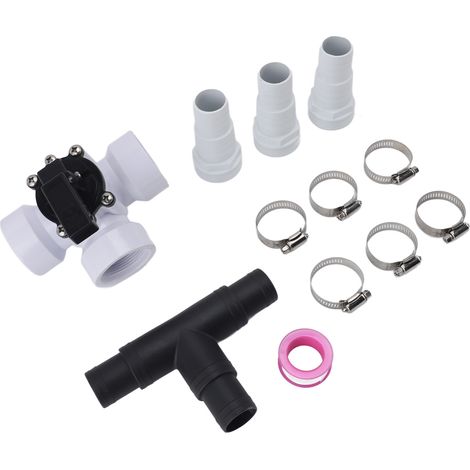 Vanne 3 voies filetée G1-1/2 pour piscine, PVC haute résistance, contrôle débit facile, kit complet avec raccords (1/4)