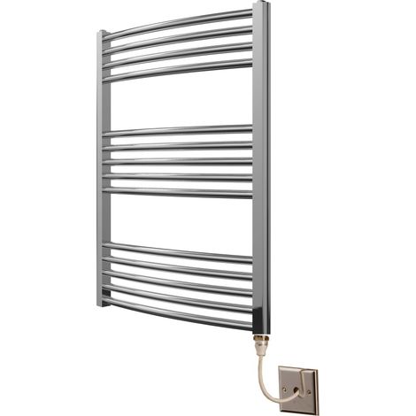 Greened House 600mm wide x 800mm high Chrome Curved Electric Heated Towel Rail Designer Towel radiator (1/3)
