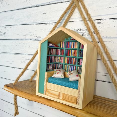 Estantería antiestrés, estante decorativo de madera en miniatura (17x10x23cm), para oficina o sala de estar. (1/5)