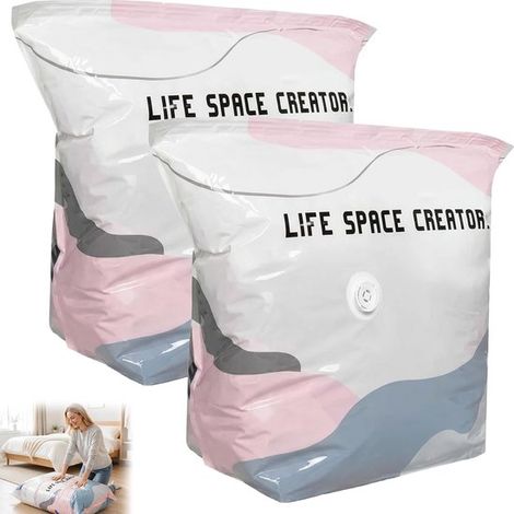 Lot de 2 sacs de compression sous vide – 70x50 cm – Gain de place – Réutilisables – Sans pompe (1/5)