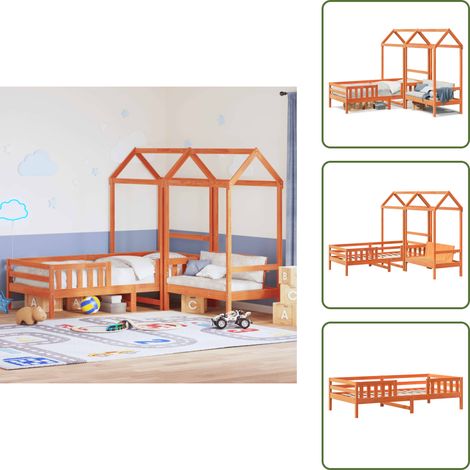 The Living Store Giroletto con Panca e Tetto Cera 100x200 cm in Legno di Pino - Panca con tetto