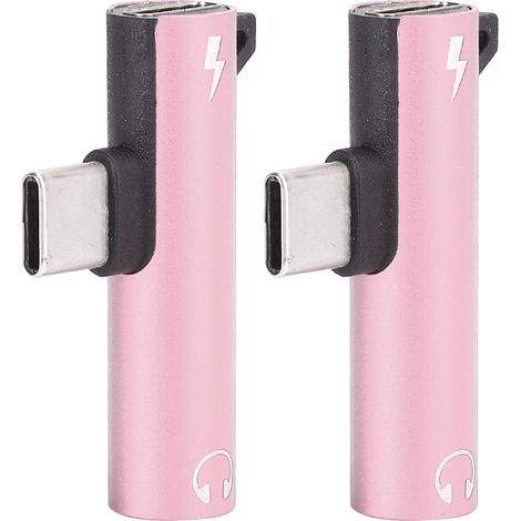 pièces 2 en 1 TypeC vers 3,5 mm Câble d'assistance audio Chargeur Adaptateur de distribution de casque (rose) (1/5)