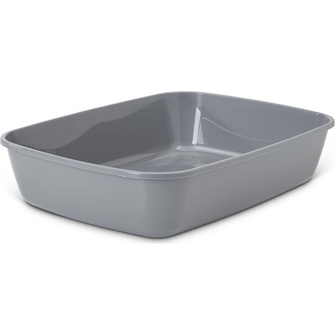 Bac à litière pour chat petit modèle 42 x 30,5 x 10 cm – Plastique facile à entretenir – Couleur gris froid – Pour chaton et chat – Savic (1/5)