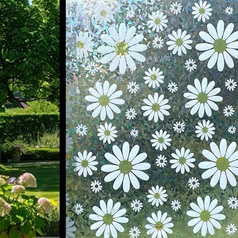 Film occultant pour fenêtre Arc-en-ciel, fleurs 3D, plastique statique non adhésif et réutilisable pour la protection solaire, 45 x 200 cm (1/3)