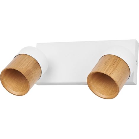 OSRAM OSRAM LED Spot Demi-Ligne Bois Plafonnier 2x GU10, Décor Blanc/Bois, Acier/Bois de caoutchouc, orientable