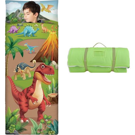 Sac de Couchage Chaud Enfant, Tapis de Sieste 150×60cm,Volcan Dinosaure (1/5)