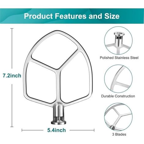 Batteur plat, compatible avec les batteurs sur socle à bol relevable KitchenAid de 5 6 litres, palette en acier inoxydable poli