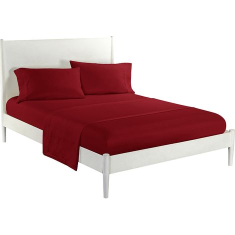 Ensemble de draps doux, couvre-lit à poches profondes, literie de haute qualité, rouge, taille double, 4 pièces
