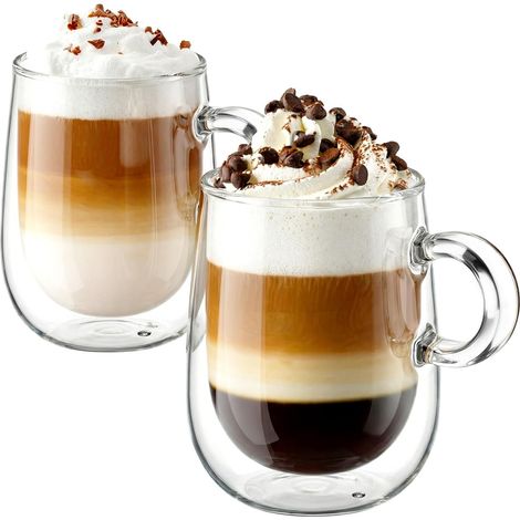 2x360ml Verre à Double Paroi pour la Bièr,Tasse en Verre Transparent,Verre à Café/Thé avec Poignée (1/5)