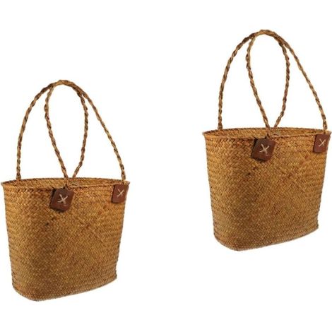 Ensemble de 2 paniers de pique-nique tressés à la main avec poignées, pour le rangement des fruits et légumes (1/5)