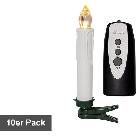 Bougies LED sans fil Star Trading « John » avec télécommande, 10 pièces, à piles, minuterie, blanc, H 13 cm